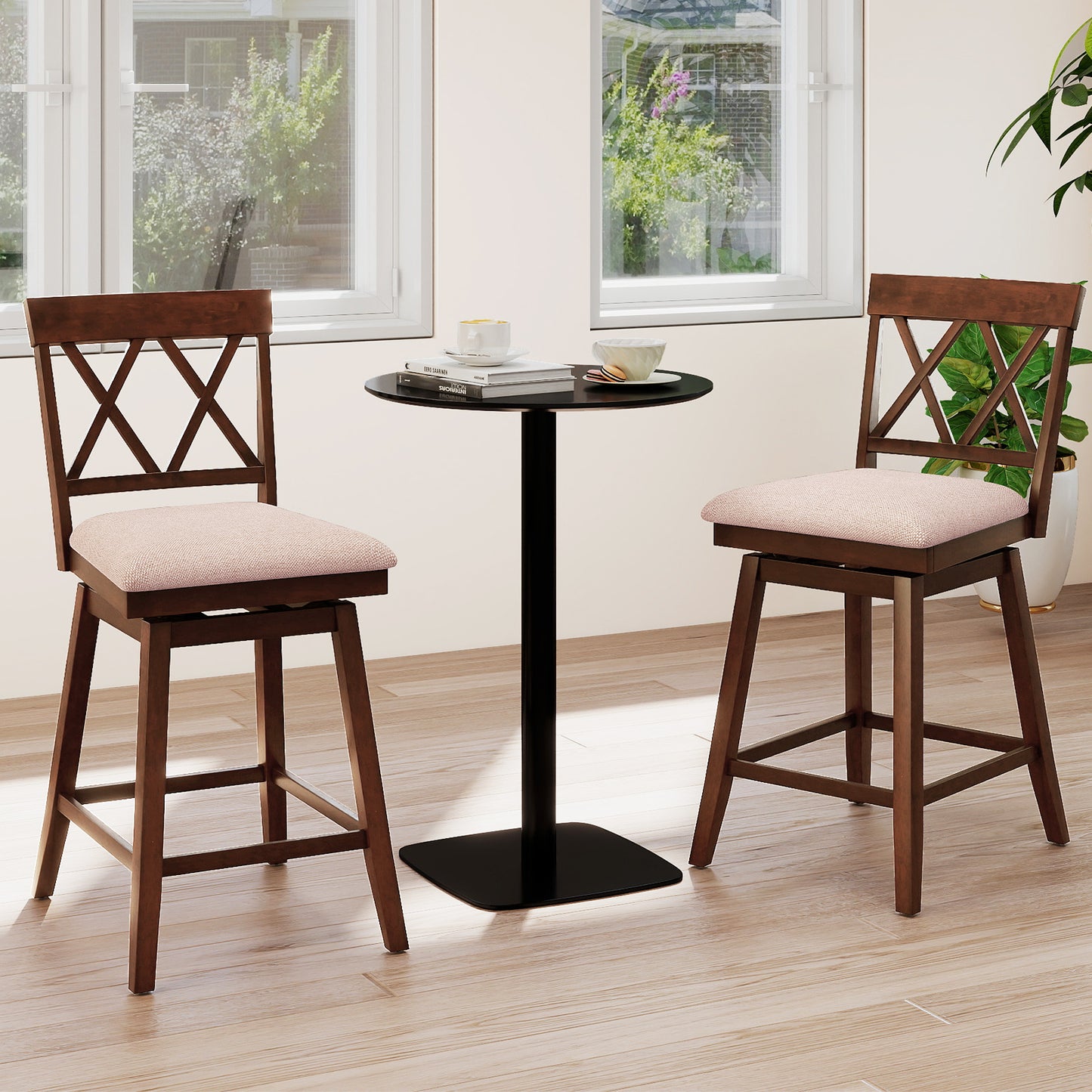 24 Inch Counter Height Barstools with Backrest and Upholstered Seat Cushion for Kitchen Dining Room, Oak Bar Stools at Gallery Canada