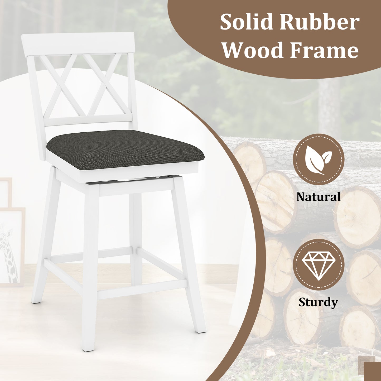 24 Inch Counter Height Barstools with Backrest and Upholstered Seat Cushion for Kitchen Dining Room, White Bar Stools at Gallery Canada