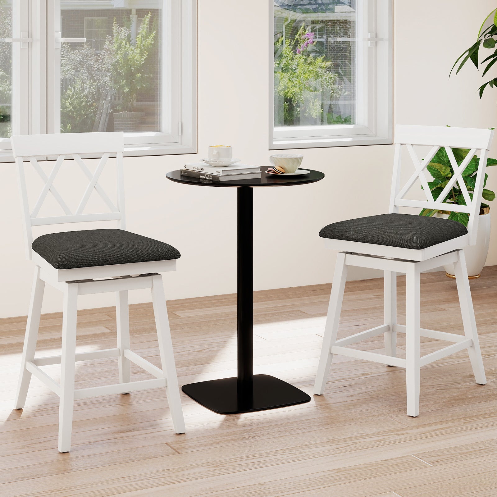 24 Inch Counter Height Barstools with Backrest and Upholstered Seat Cushion for Kitchen Dining Room, White Bar Stools at Gallery Canada