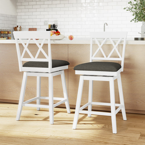 24 Inch Counter Height Barstools with Backrest and Upholstered Seat Cushion for Kitchen Dining Room, White