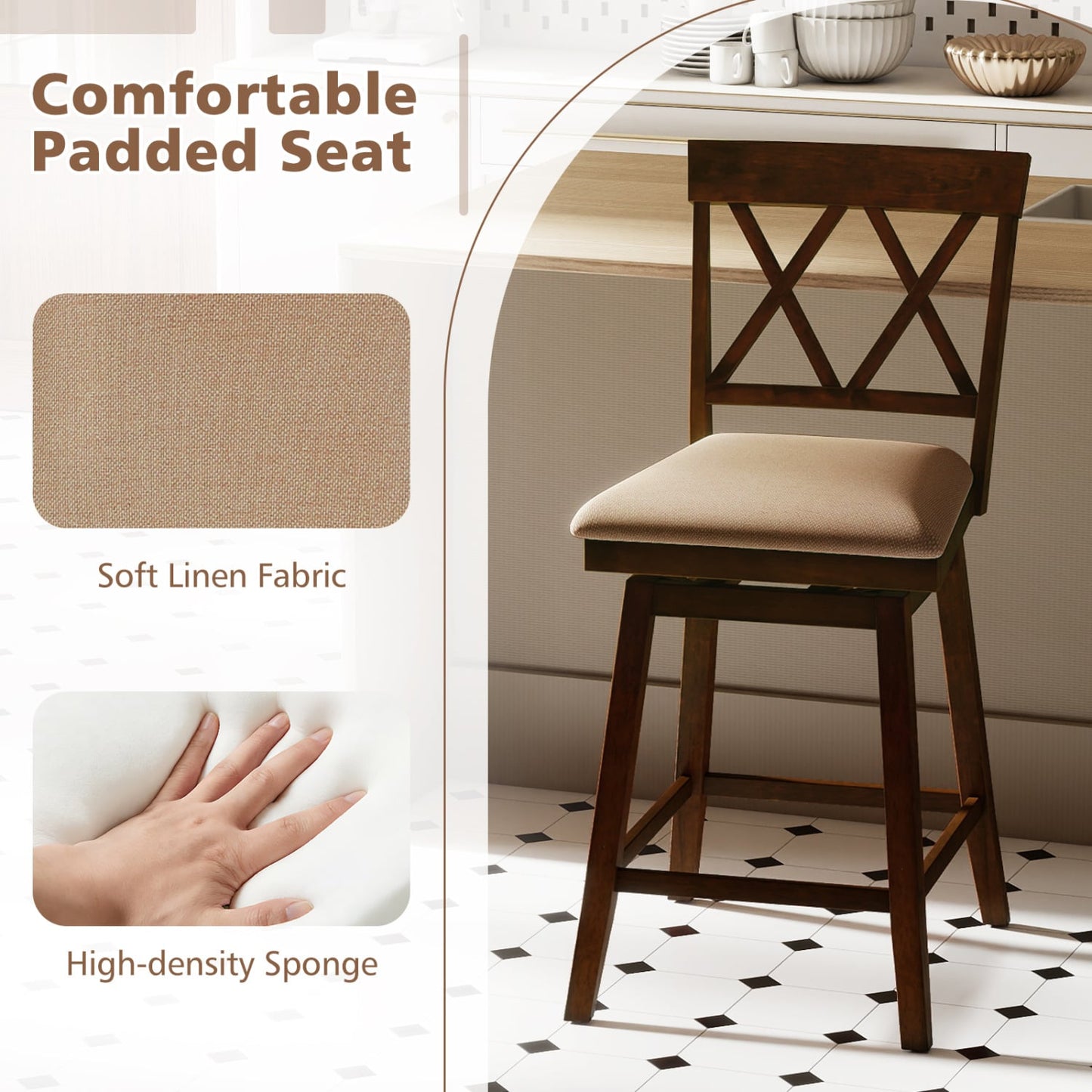 24 Inch Counter Height Barstools Set of 2 with Backrest and Seat Cushion-24 Inch Bar Stools at Gallery Canada