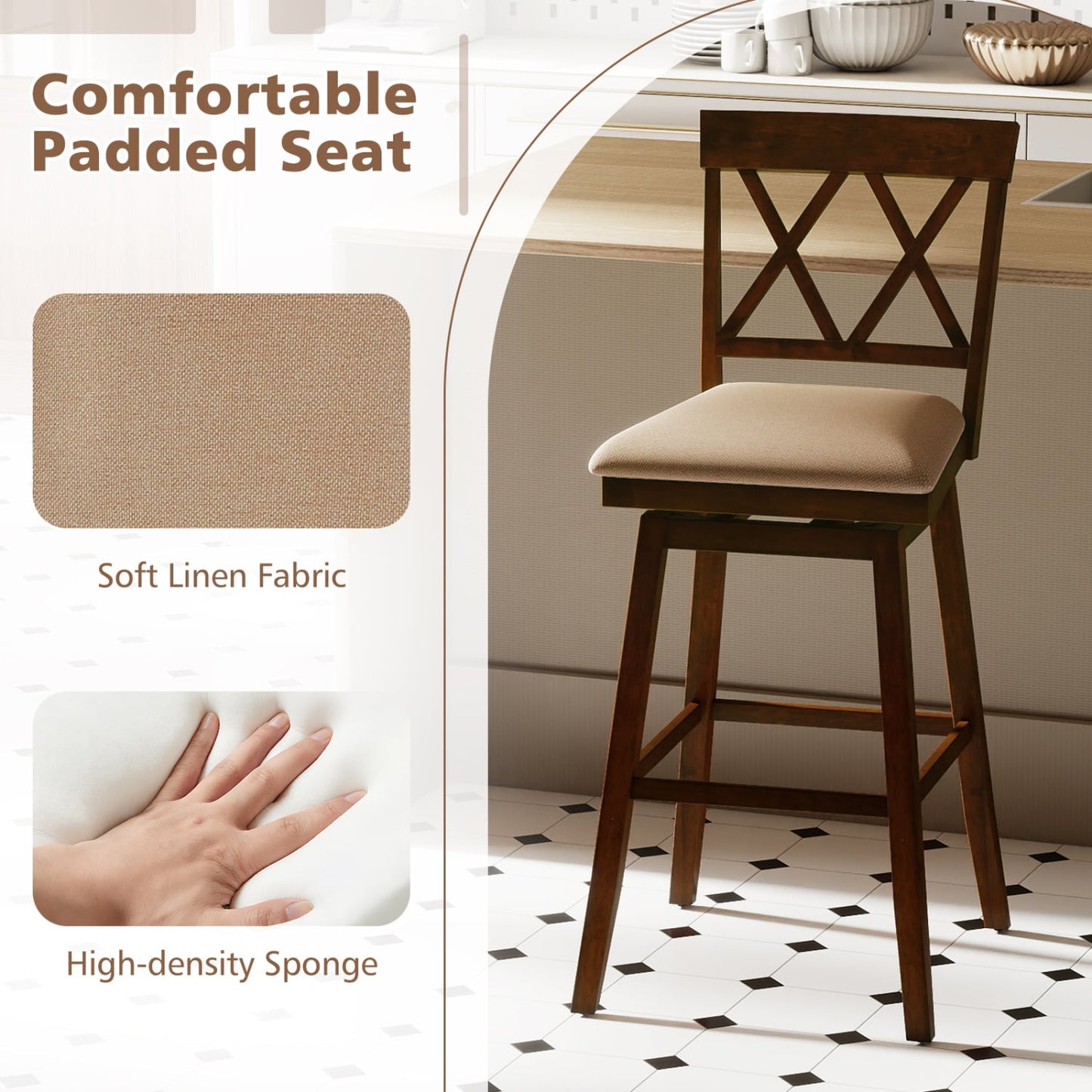 24 Inch Counter Height Barstools Set of 2 with Backrest and Seat Cushion-29 inch Bar Stools at Gallery Canada