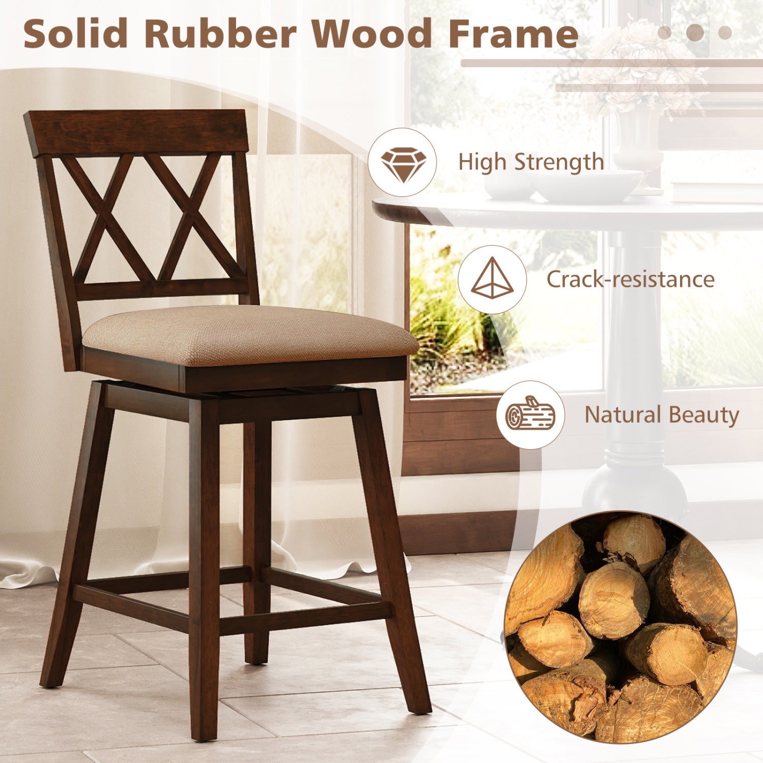 24 Inch Counter Height Barstools Set of 4 with Backrest and Upholstered Seat Cushion-24 Inch Bar Stools at Gallery Canada
