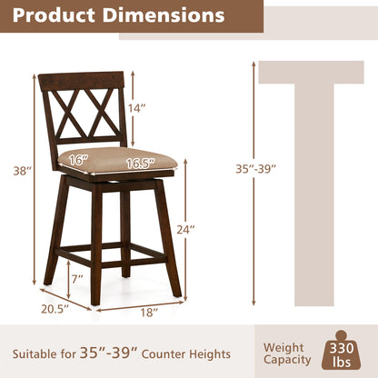 24 Inch Counter Height Barstools Set of 4 with Backrest and Upholstered Seat Cushion-24 Inch Bar Stools at Gallery Canada