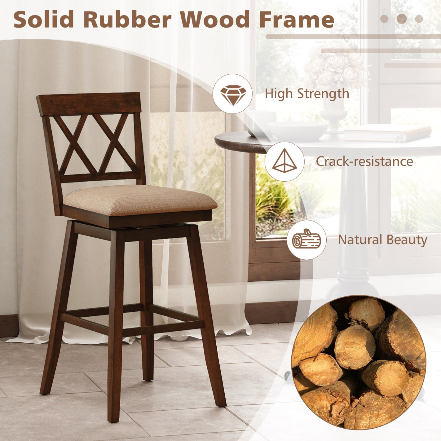 24 Inch Counter Height Barstools Set of 4 with Backrest and Upholstered Seat Cushion-29 inch Bar Stools at Gallery Canada