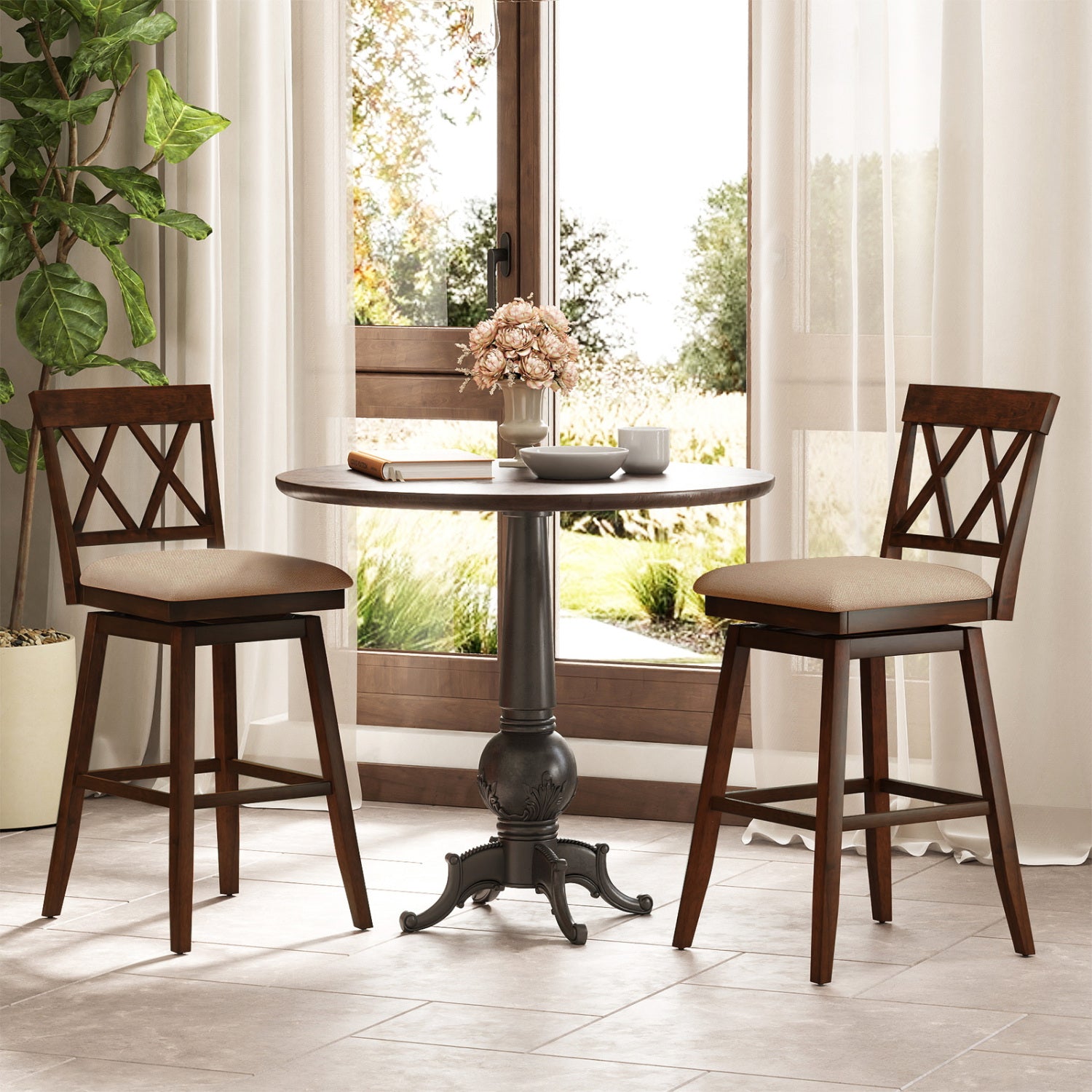 24 Inch Counter Height Barstools Set of 4 with Backrest and Upholstered Seat Cushion-29 inch Bar Stools at Gallery Canada