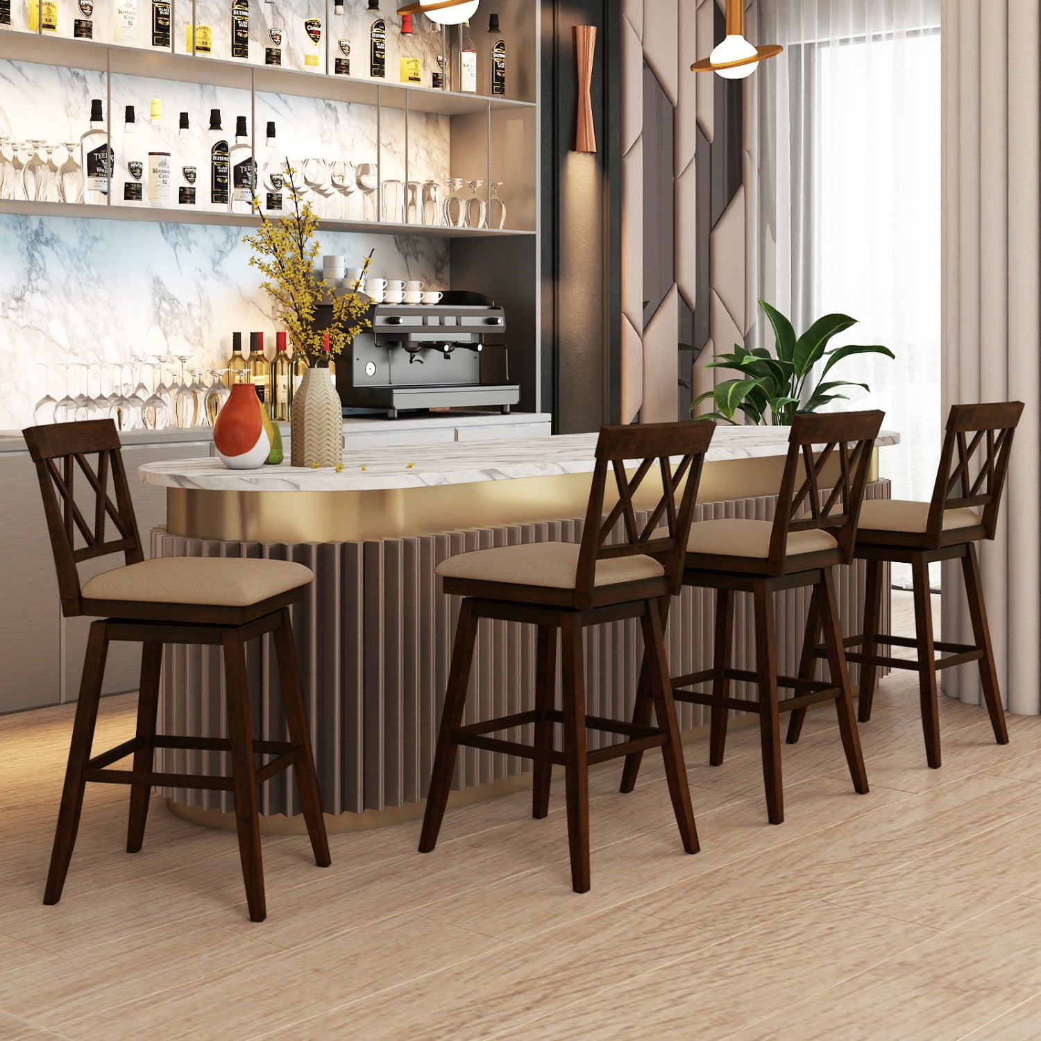 24 Inch Counter Height Barstools Set of 4 with Backrest and Upholstered Seat Cushion-29 inch Bar Stools at Gallery Canada