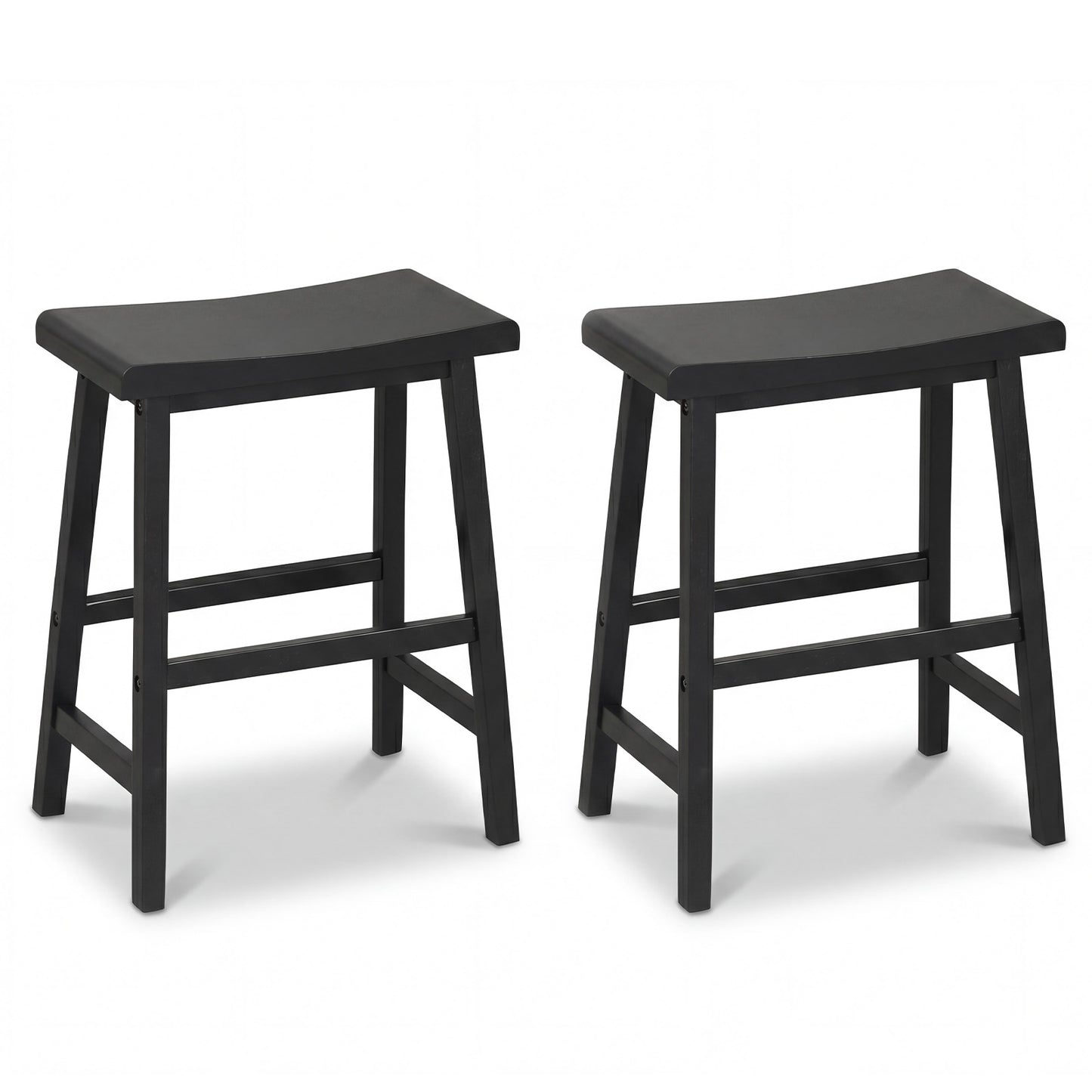 24 Inch Solid Wood Saddle Bar Stools, Set Of 2, Black Bar Stools Black at Gallery Canada
