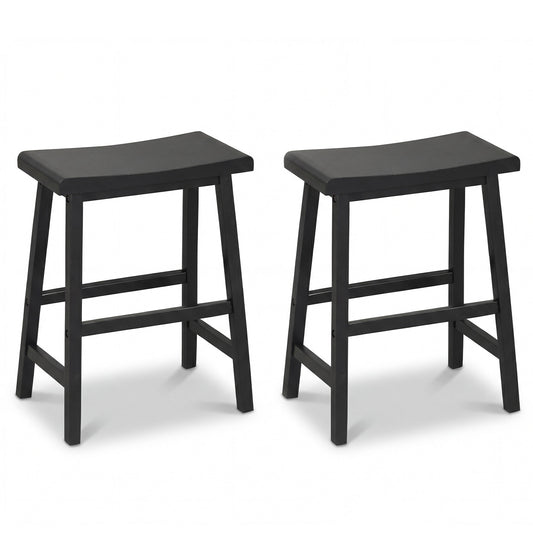 24 Inch Solid Wood Saddle Bar Stools, Set Of 2, Black Bar Stools Black at Gallery Canada