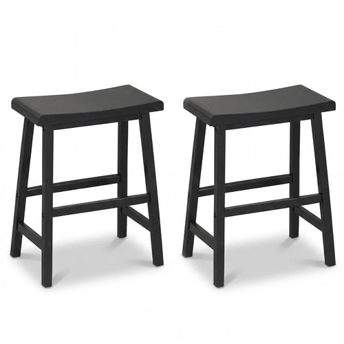 24 Inch Solid Wood Saddle Bar Stools, Set Of 2, Black