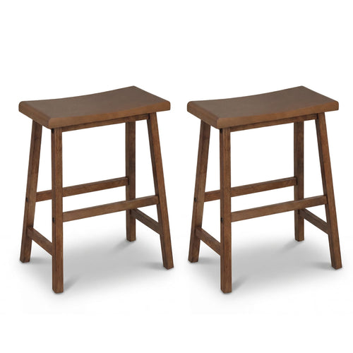 24 Inch Solid Wood Saddle Bar Stools, Set of 2, Brown