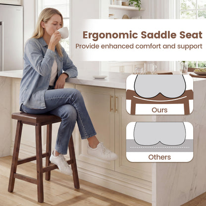 24 Inch Solid Wood Saddle Bar Stools, Set of 2, Brown Bar Stools at Gallery Canada