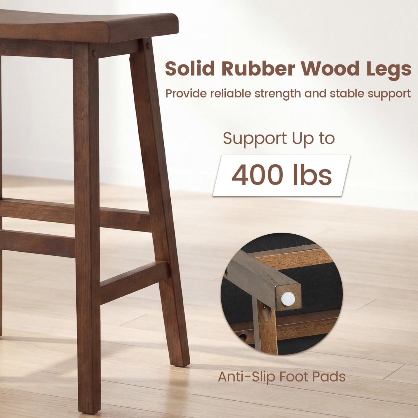 24 Inch Solid Wood Saddle Bar Stools, Set of 2, Brown Bar Stools at Gallery Canada