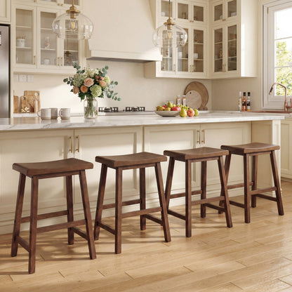 24 Inch Solid Wood Saddle Bar Stools, Set of 2, Brown Bar Stools at Gallery Canada