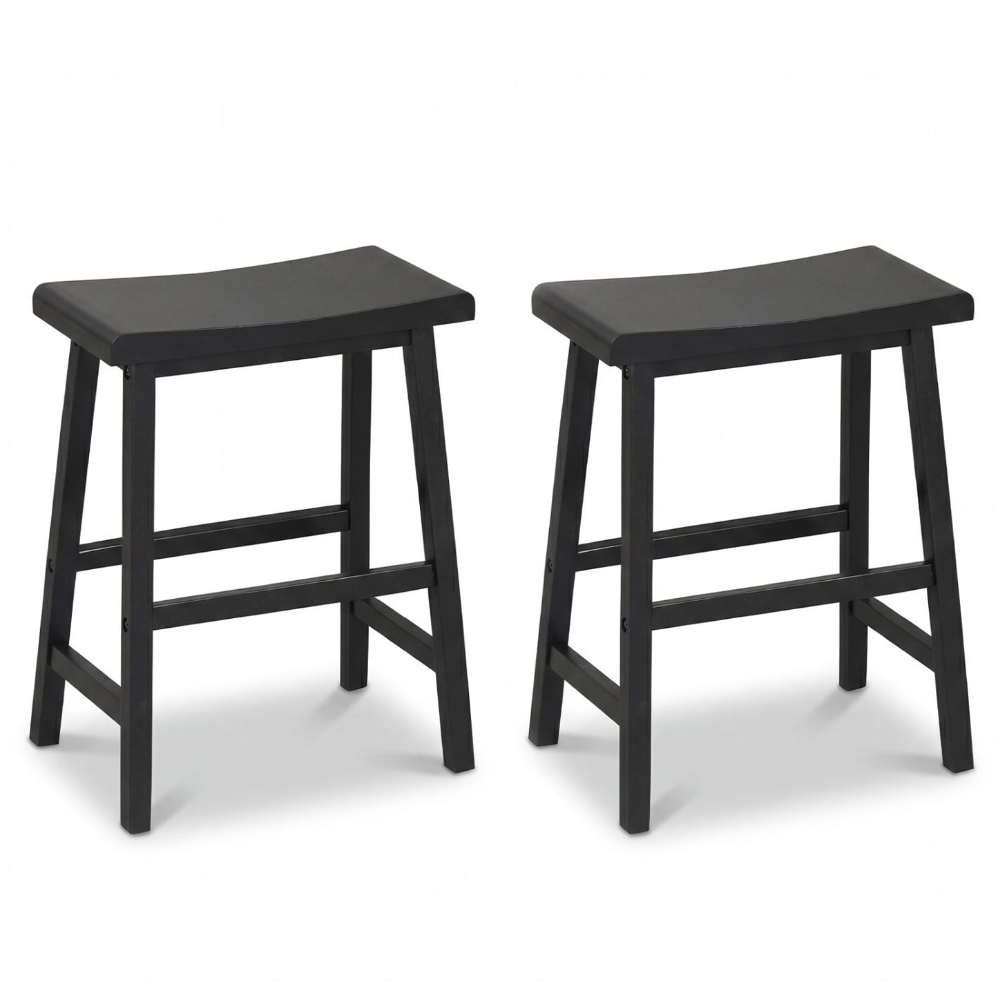 24 Inch Solid Wood Saddle Bar Stools, Set Of 2, Black Bar Stools at Gallery Canada
