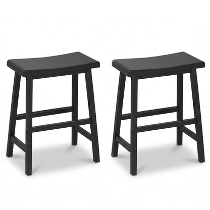 24 Inch Solid Wood Saddle Bar Stools, Set Of 2, Black Bar Stools at Gallery Canada
