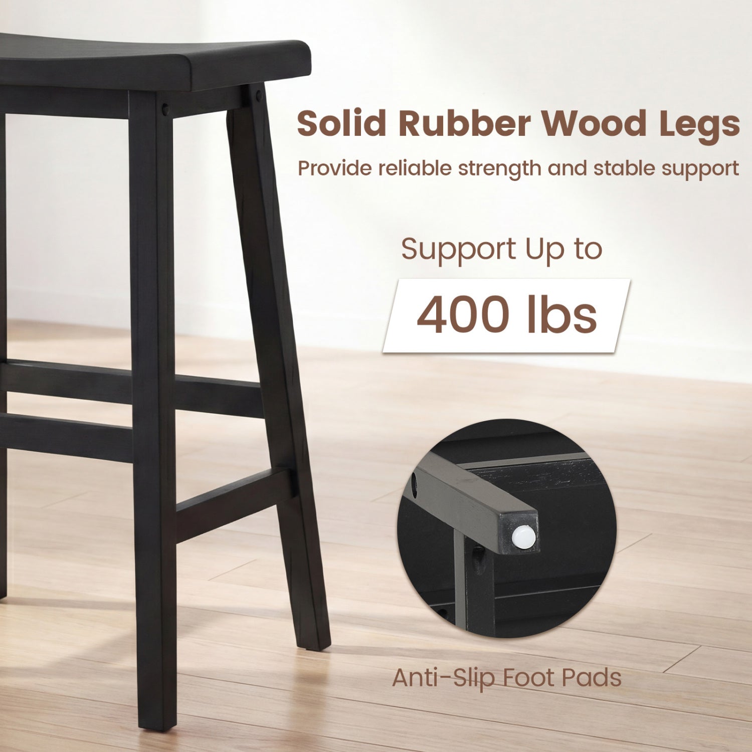 24 Inch Solid Wood Saddle Bar Stools, Set Of 2, Black Bar Stools at Gallery Canada