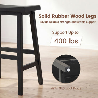 24 Inch Solid Wood Saddle Bar Stools, Set Of 2, Black Bar Stools at Gallery Canada