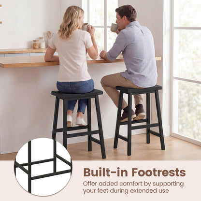 24 Inch Solid Wood Saddle Bar Stools, Set Of 2, Black Bar Stools at Gallery Canada