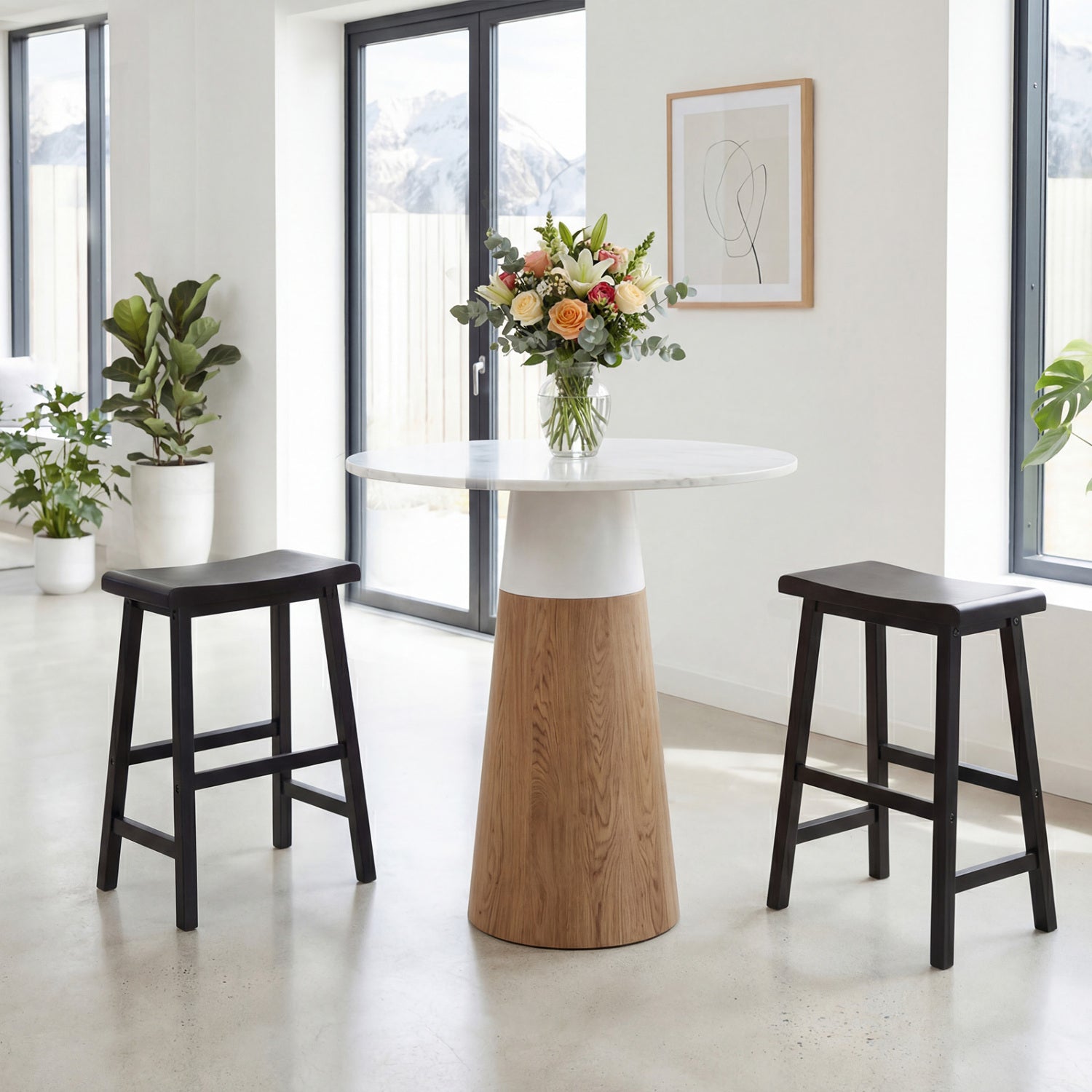 24 Inch Solid Wood Saddle Bar Stools, Set Of 2, Black Bar Stools at Gallery Canada