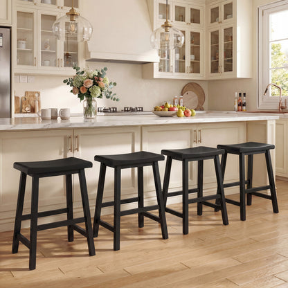 24 Inch Solid Wood Saddle Bar Stools, Set Of 2, Black Bar Stools at Gallery Canada