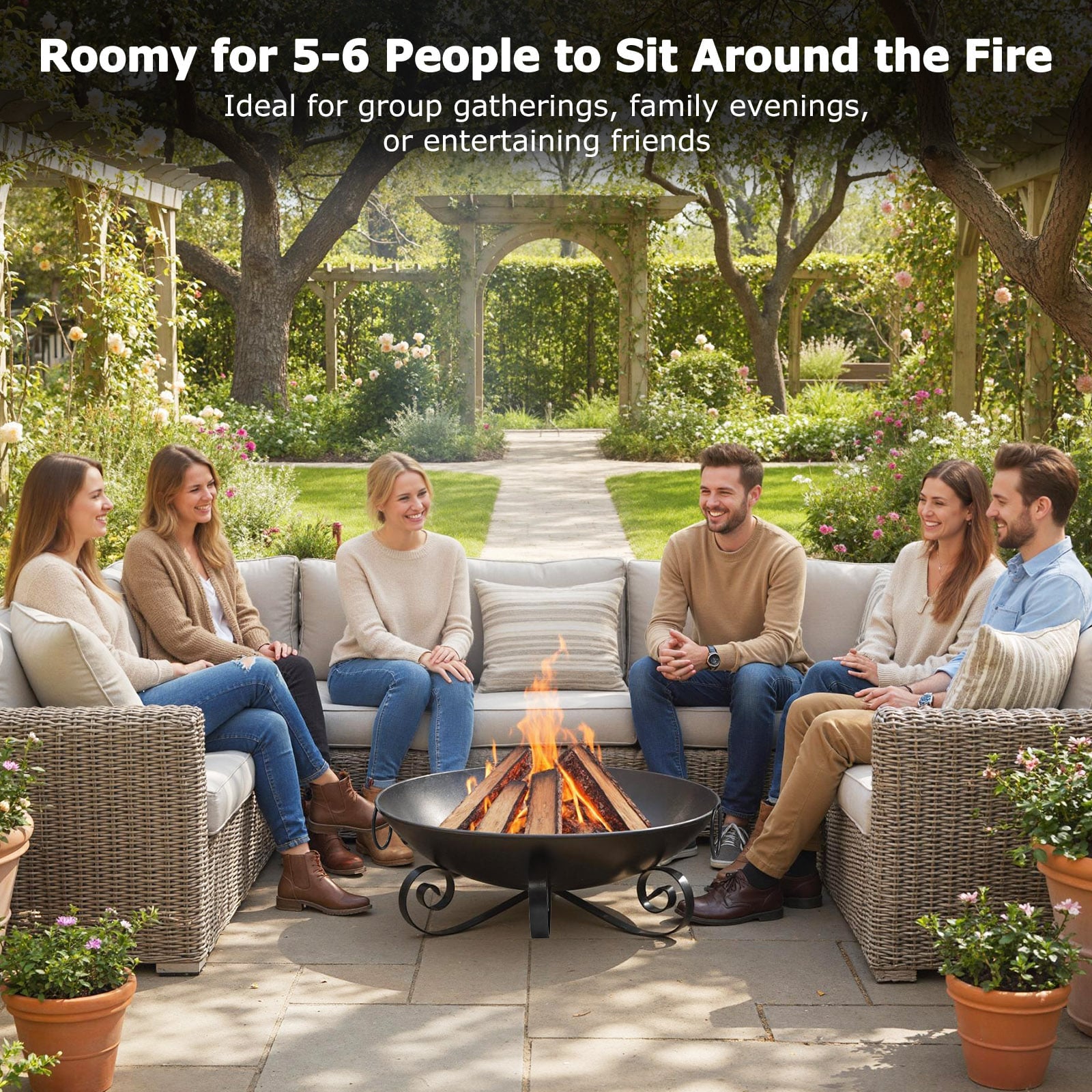 24 Inch Heavy-Duty Metal Fire Pit Bowl Outdoor Wood-Burning Firepit with Handles Fire Pits at Gallery Canada