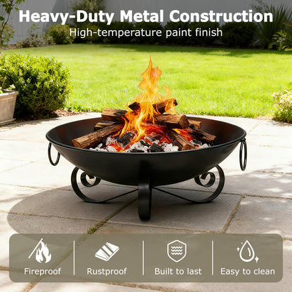 24 Inch Heavy-Duty Metal Fire Pit Bowl Outdoor Wood-Burning Firepit with Handles Fire Pits at Gallery Canada