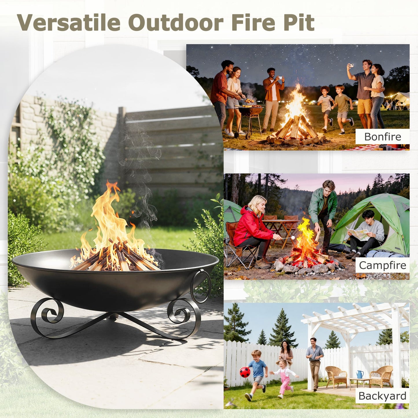 24 Inch Heavy-Duty Metal Fire Pit Bowl Outdoor Wood-Burning Firepit with Handles Fire Pits at Gallery Canada