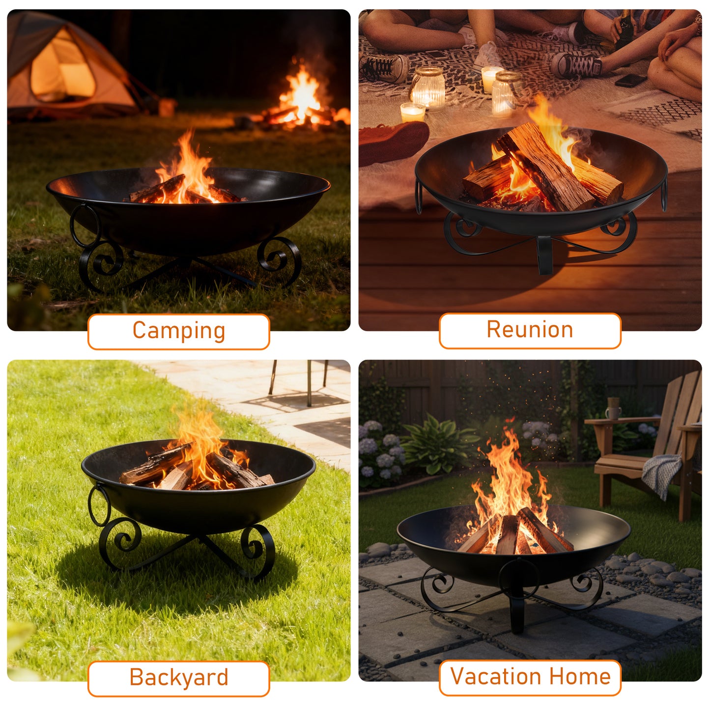24 Inch Heavy-Duty Metal Fire Pit Bowl Outdoor Wood-Burning Firepit with Handles Fire Pits at Gallery Canada
