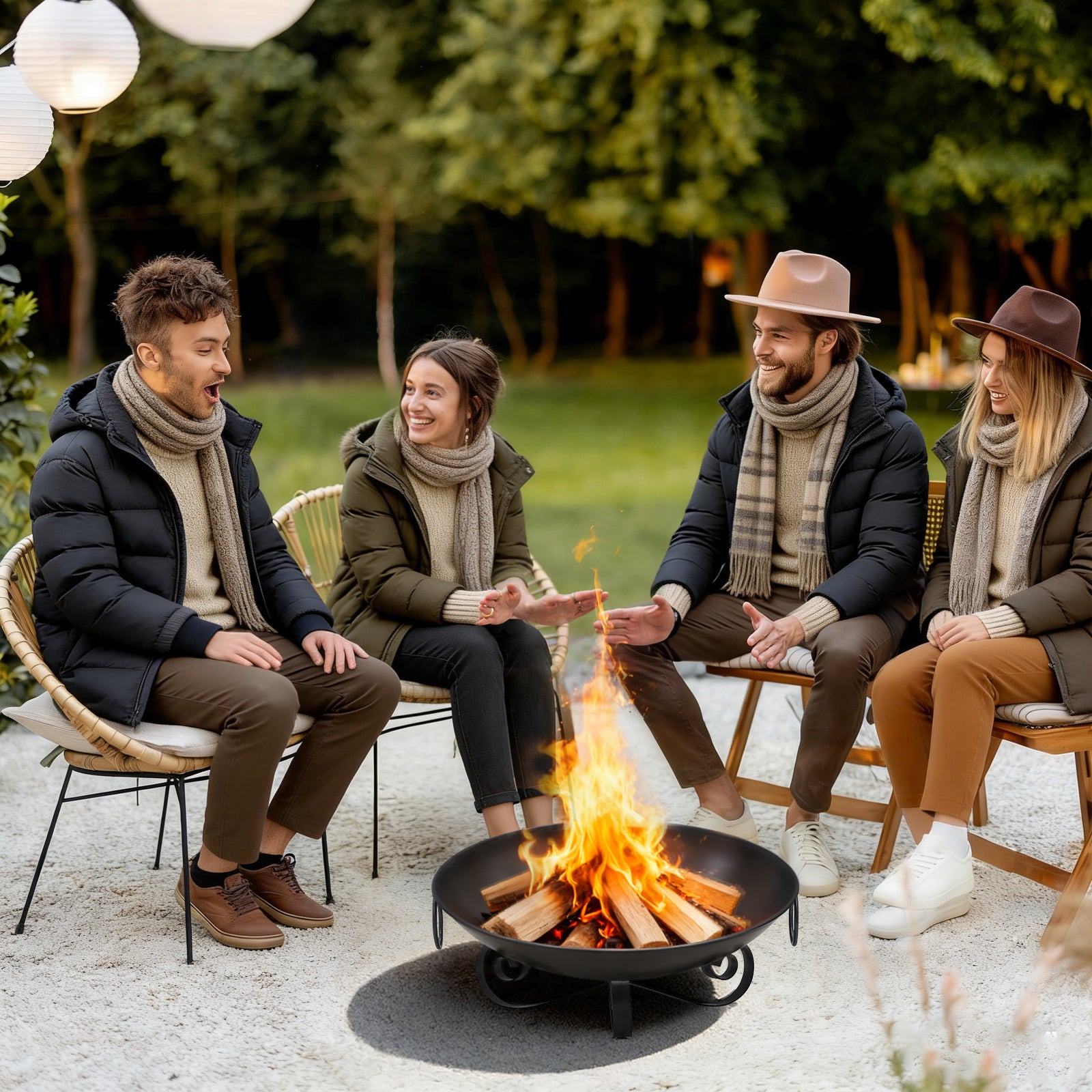 24 Inch Heavy-Duty Metal Fire Pit Bowl Outdoor Wood-Burning Firepit with Handles Fire Pits at Gallery Canada