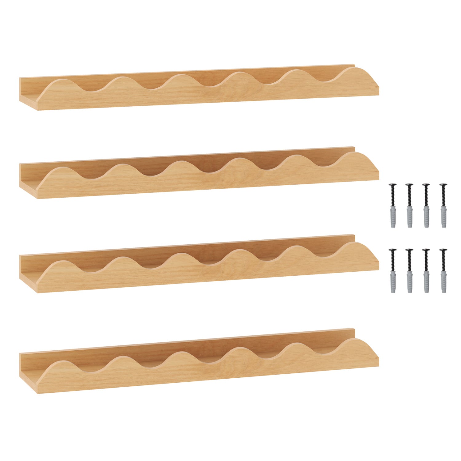 24 Inch Kids Bookshelf, Set of 4, Wall Mounted Picture Ledge Shelf, Natural Bookcases Natural at Gallery Canada