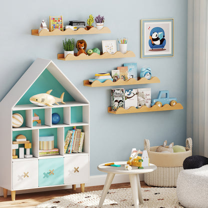 24 Inch Kids Bookshelf, Set of 4, Wall Mounted Picture Ledge Shelf, Natural Bookcases at Gallery Canada