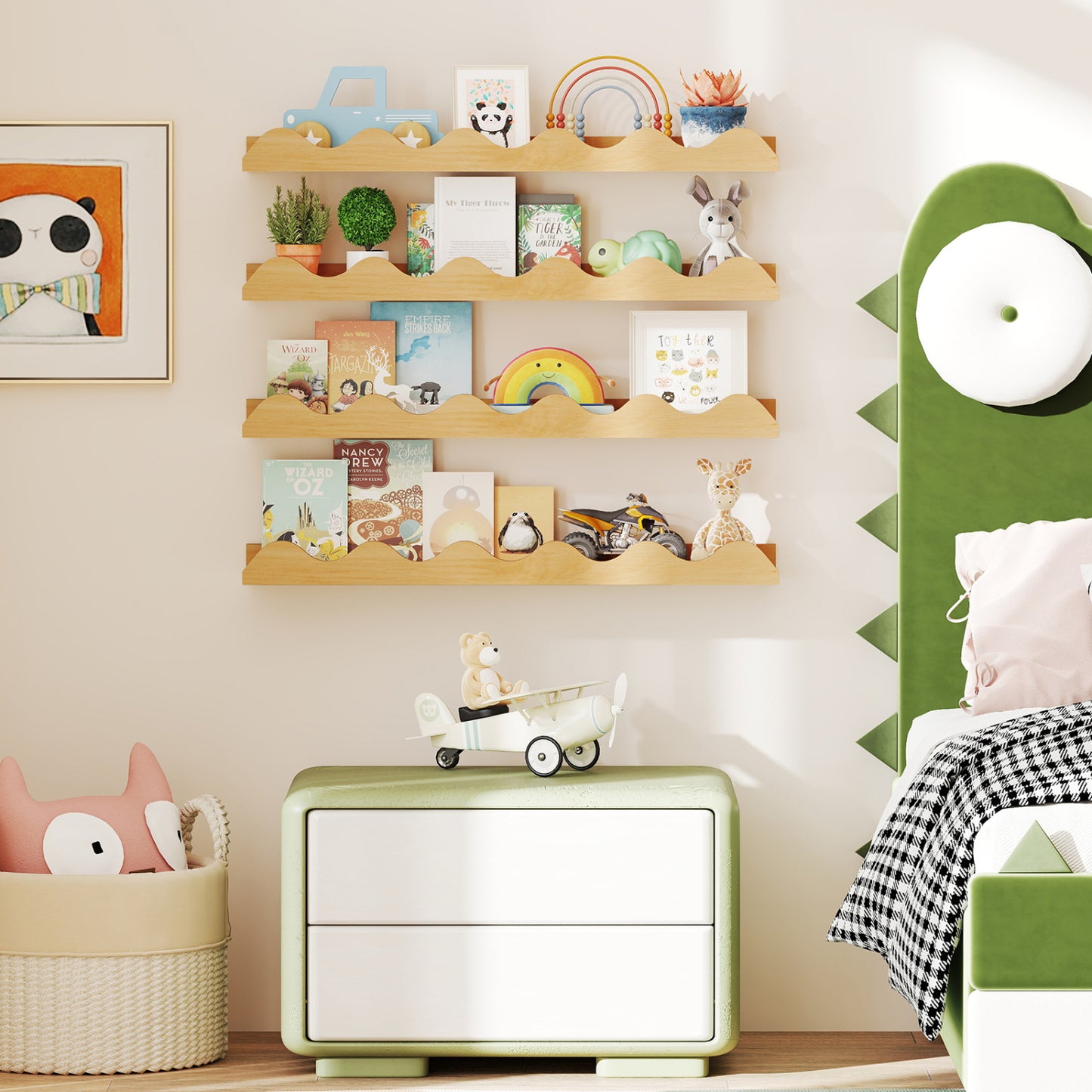 24 Inch Kids Bookshelf, Set of 4, Wall Mounted Picture Ledge Shelf, Natural Bookcases at Gallery Canada