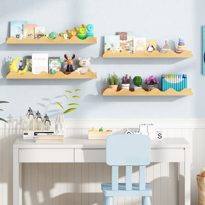 24 Inch Kids Bookshelf, Set of 4, Wall Mounted Picture Ledge Shelf, Natural Bookcases at Gallery Canada