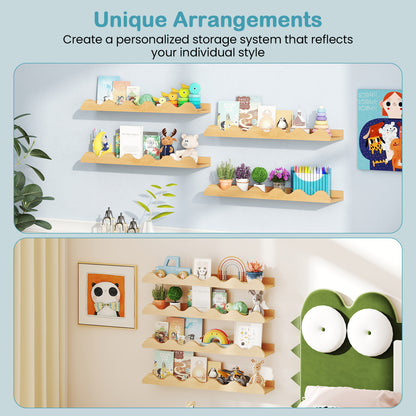 24 Inch Kids Bookshelf, Set of 4, Wall Mounted Picture Ledge Shelf, Natural Bookcases at Gallery Canada