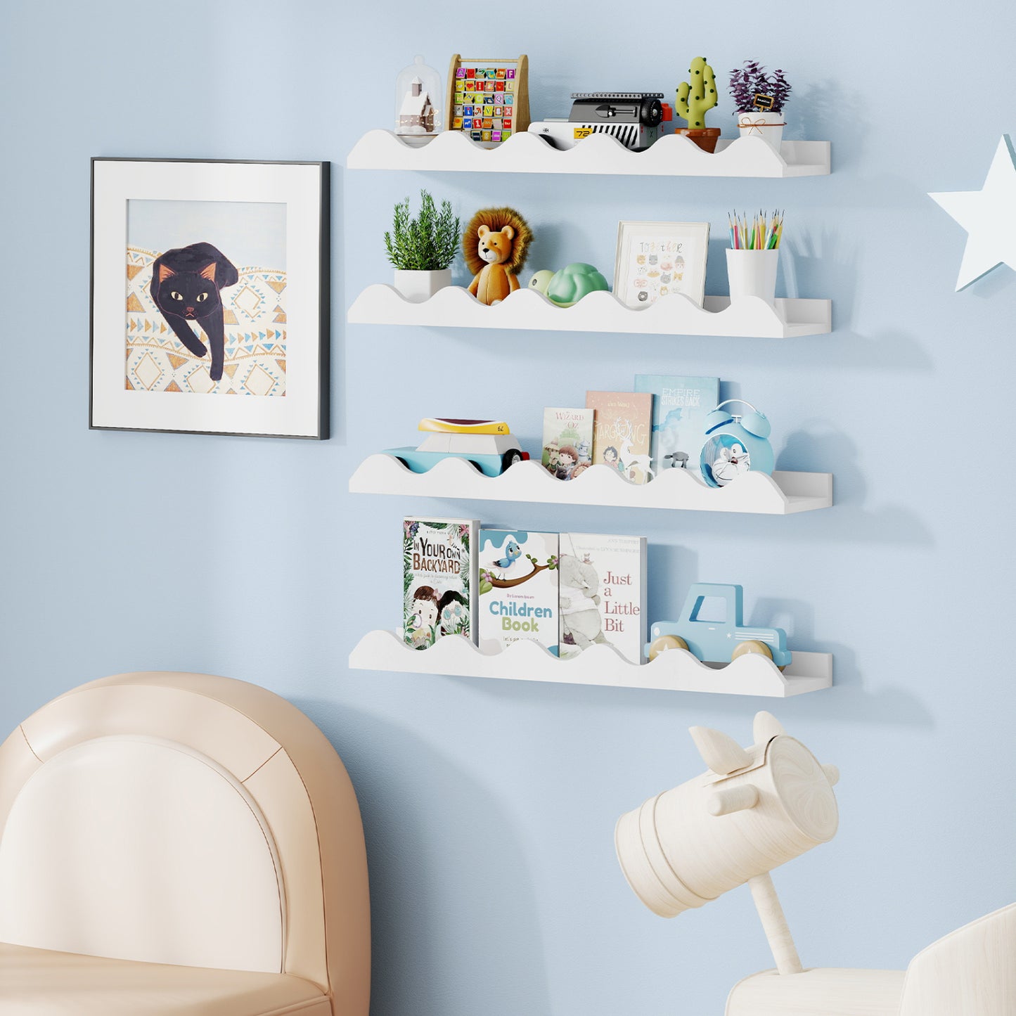 Bibliothèque pour enfants de 24 pouces, ensemble de 4, montée au mur, blanche