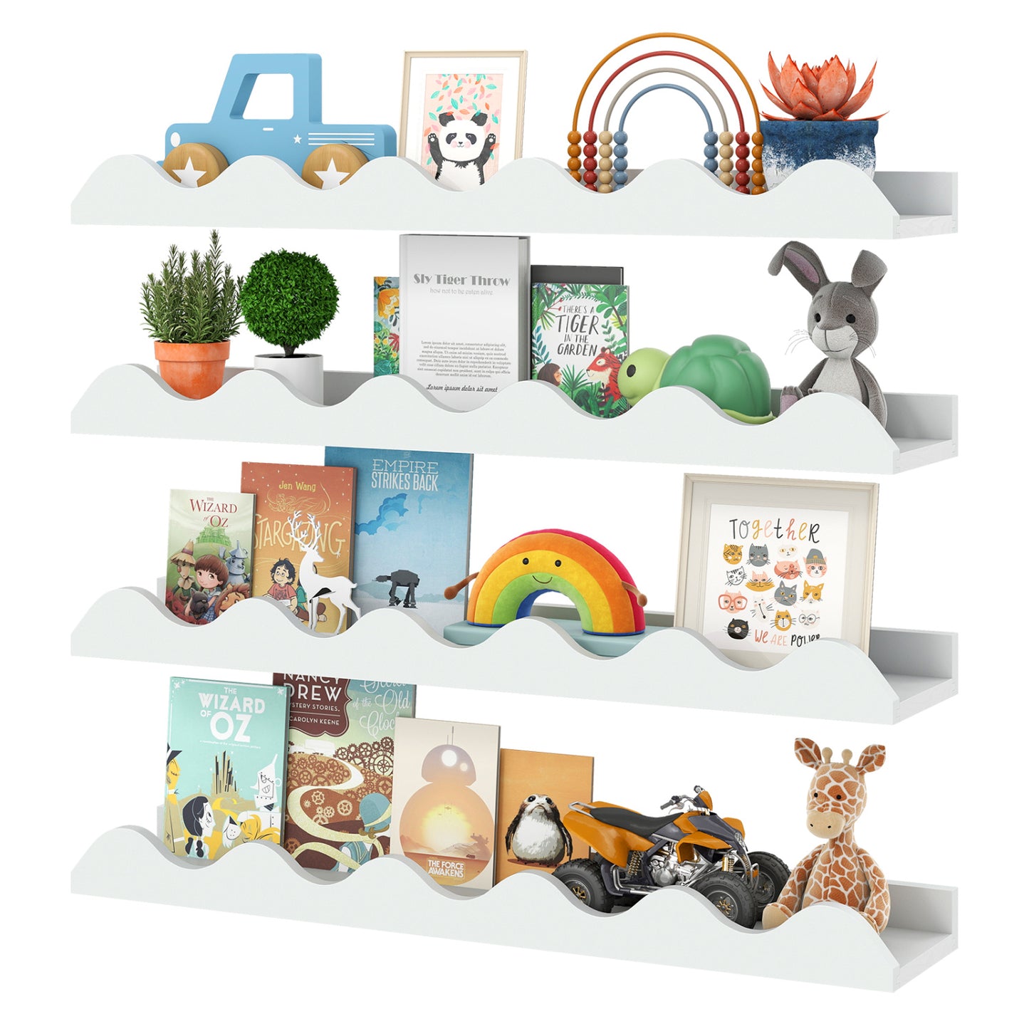 Bibliothèque pour enfants de 24 pouces, ensemble de 4, montée au mur, blanche
