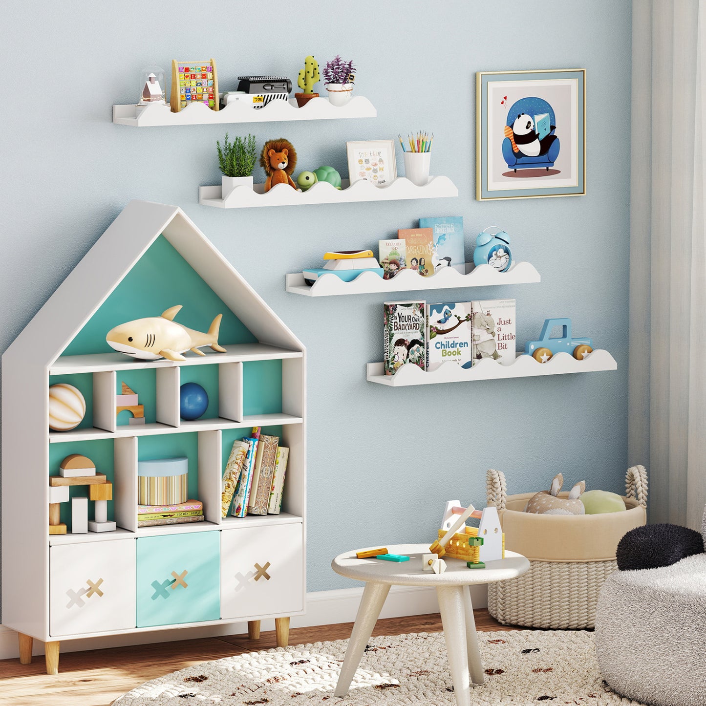 Bibliothèque pour enfants de 24 pouces, ensemble de 4, montée au mur, blanche