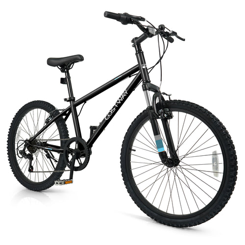 24 Inch Kids Mountain Bike Child Bicycle for Boys Girls Aged 8+ Years Old Black, Black