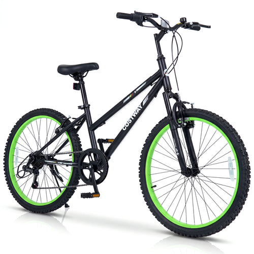24 Inch Kids Mountain Bike, 7 Speed, Suspension Fork, Black