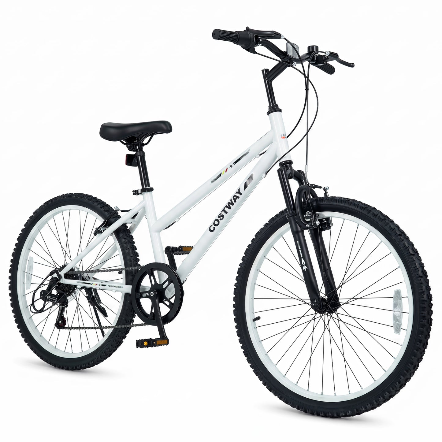 24 Inch Kids Mountain Bike, 7 Speed, White