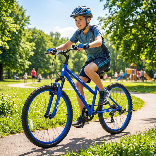 24 Inch Kids Mountain Bike, 7 Speed, Suspension Fork, Blue Kids Bike Blue at Gallery Canada