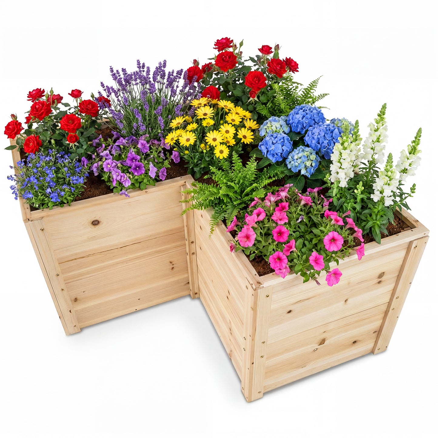 24 Inch L-Shaped Wooden Raised Garden Bed, Open-Ended Base, Natural Raised Garden Beds at Gallery Canada
