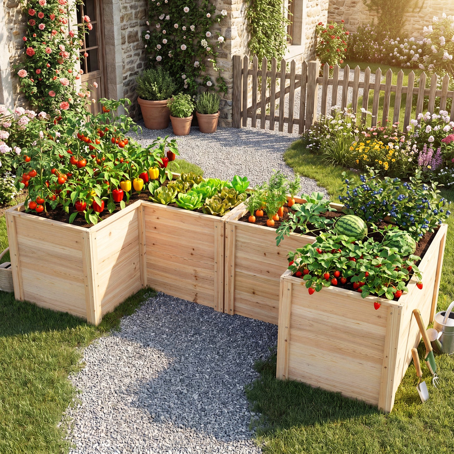 24 Inch L-Shaped Wooden Raised Garden Bed, Open-Ended Base, Natural Raised Garden Beds at Gallery Canada