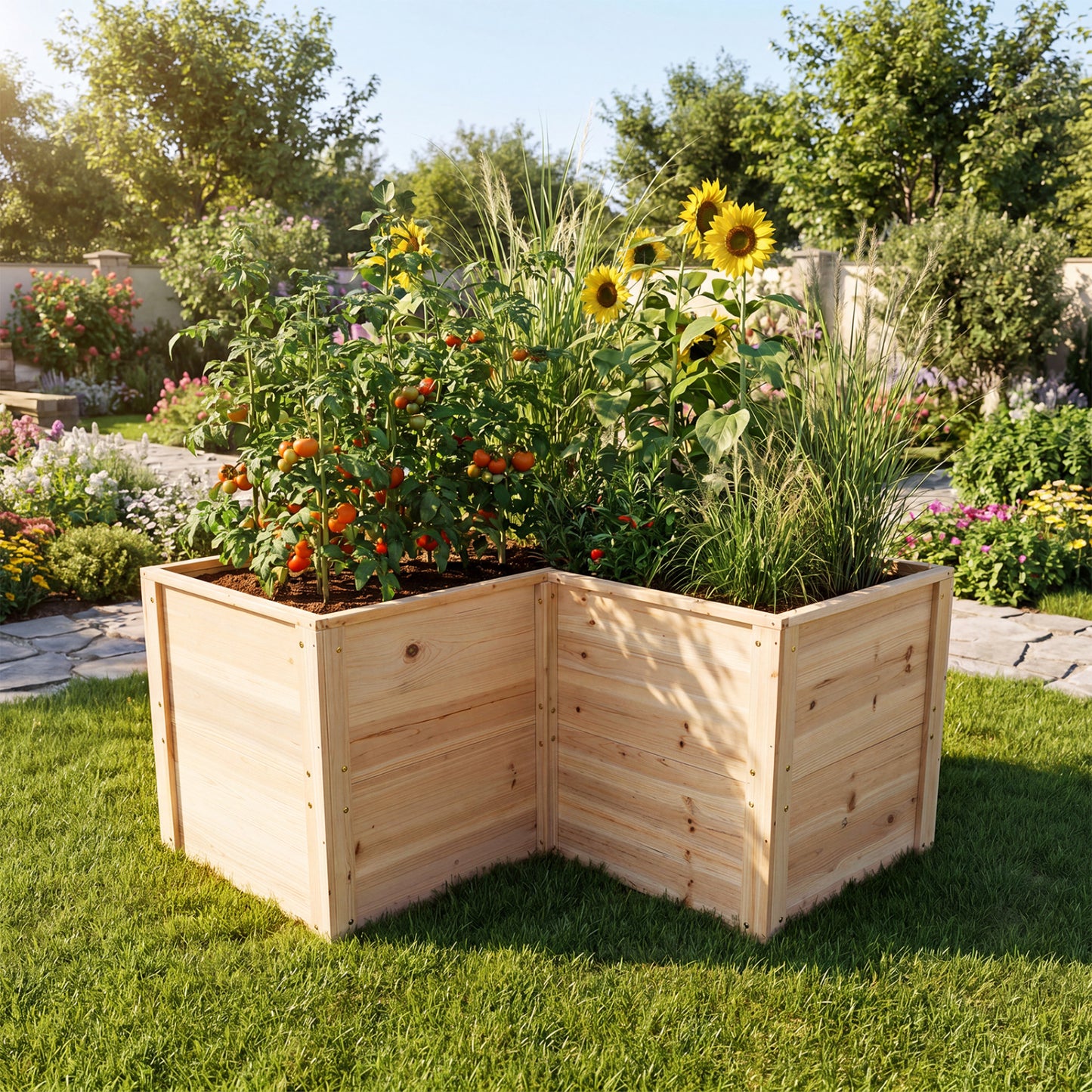 24 Inch L-Shaped Wooden Raised Garden Bed, Open-Ended Base, Natural Raised Garden Beds at Gallery Canada
