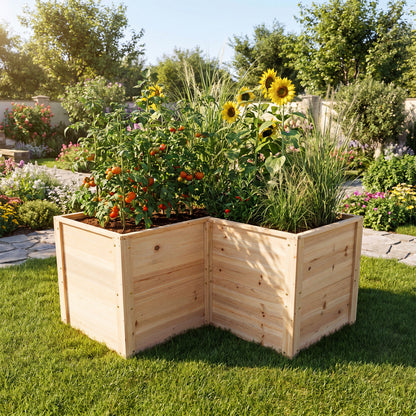 24 Inch L-Shaped Wooden Raised Garden Bed, Open-Ended Base, Natural Raised Garden Beds at Gallery Canada