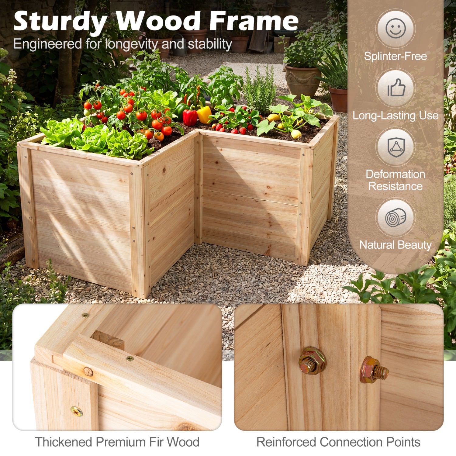 24 Inch L-Shaped Wooden Raised Garden Bed, Open-Ended Base, Natural Raised Garden Beds at Gallery Canada