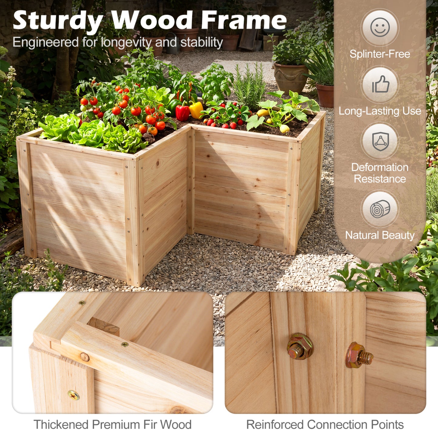 24 Inch L-Shaped Wooden Raised Garden Bed, Open-Ended Base, Natural Raised Garden Beds at Gallery Canada