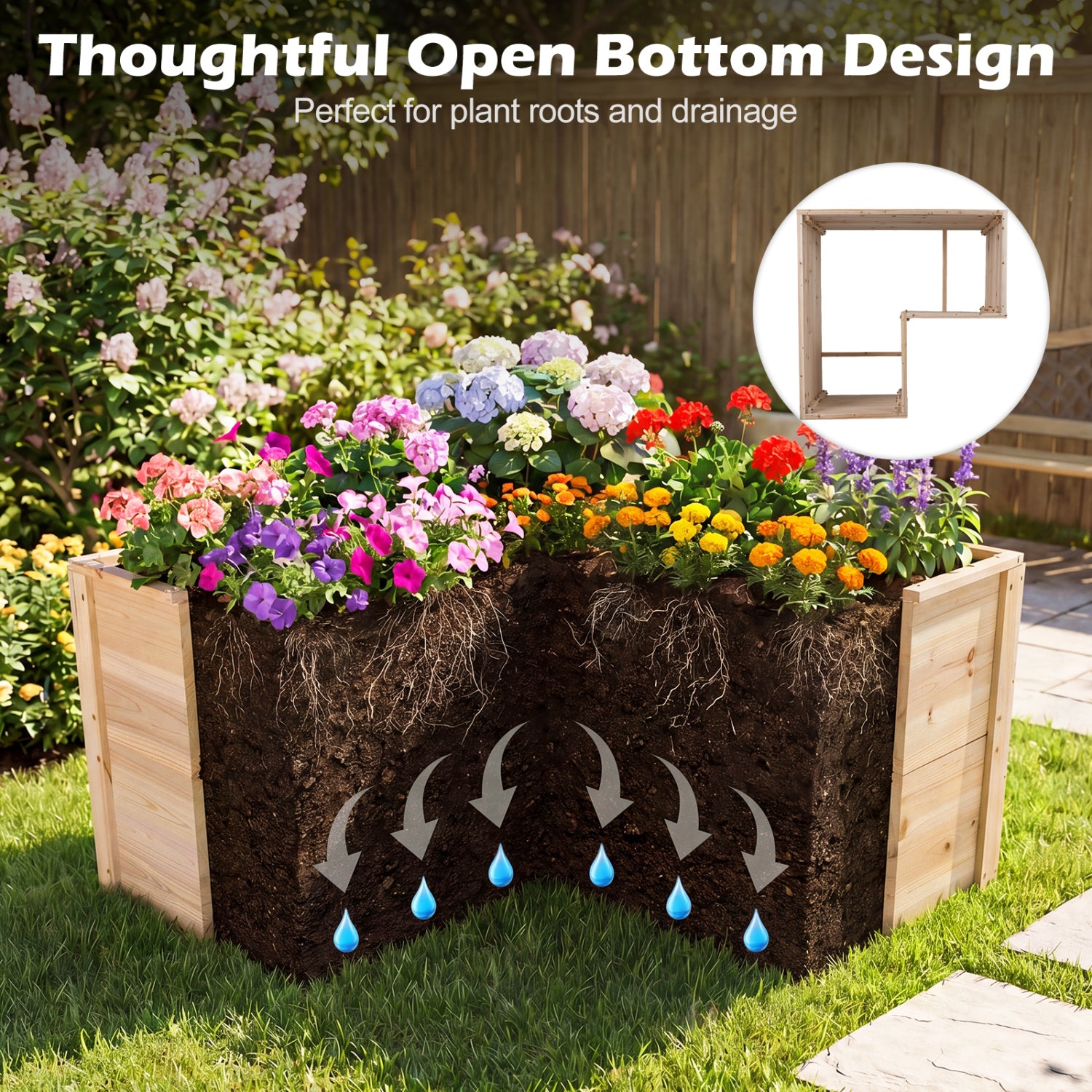 24 Inch L-Shaped Wooden Raised Garden Bed, Open-Ended Base, Natural Raised Garden Beds at Gallery Canada