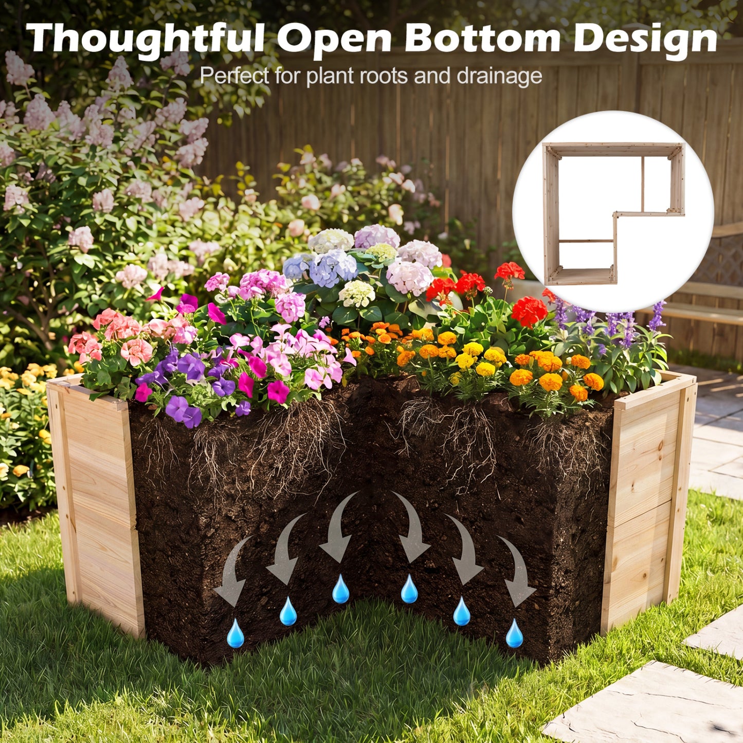 24 Inch L-Shaped Wooden Raised Garden Bed, Open-Ended Base, Natural Raised Garden Beds at Gallery Canada